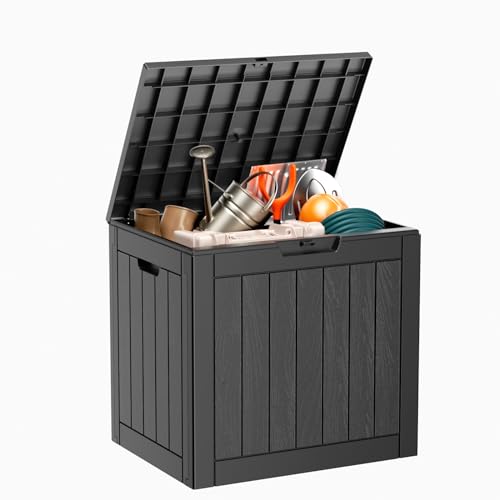 100 Gallon Resin Deck Box, Lockable Patio Outdoor Storage, Waterproof - Black F75230