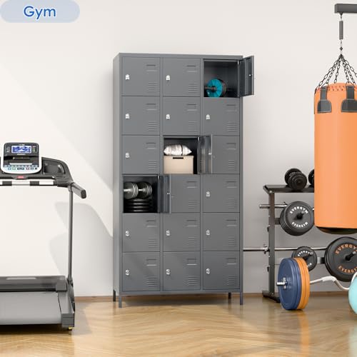 6 Door Metal Storage Locker with 18 Hooks, Black & Dark Grey K6611