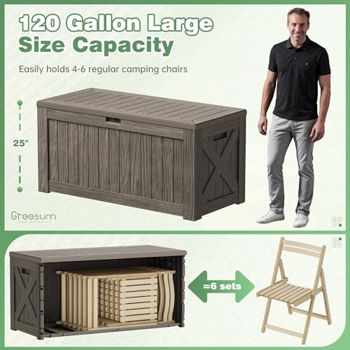 Outdoor Storage Box 120 Gallon with Lock, Resin Deck Box for Patio and Garden A6689