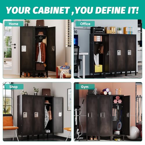 Vintage Metal Locker with Hooks, Lockable Single Door Storage M901