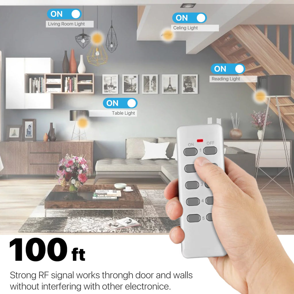 Wireless Remote Control Plug Outlet with On Off Switch (5 Pack) for Indoor Lamps and Appliances B163439