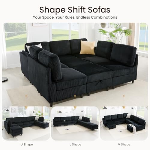 Modular Sectional Sofa Bed with Storage Ottoman, Beige S706