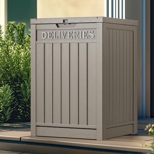 60 Gallon Outdoor Package Storage Box, Double-Wall Resin, Waterproof Deck Box for Porch O69284