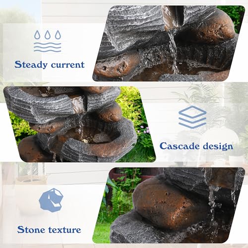 5-Tier Cascading Rock Water Fountain Outdoor Garden with Lights N292007