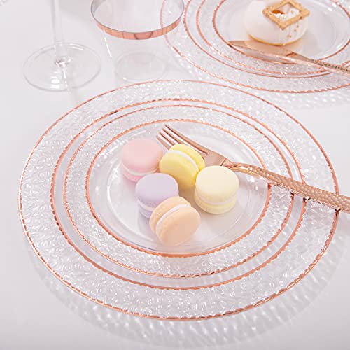 350PCS Clear Plastic Plates with Gold Trim for 50 Guests, Disposable Dinnerware Set O686017