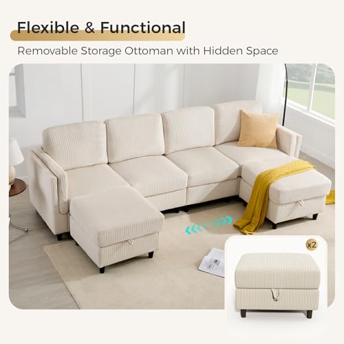 Modular Sectional Sofa Bed with Storage Ottoman, Beige S706