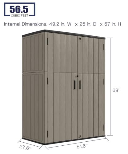 Horizontal Outdoor Storage Shed, 47 Cu.ft Resin Waterproof Cabinet for Garden Patio Backyards F5157