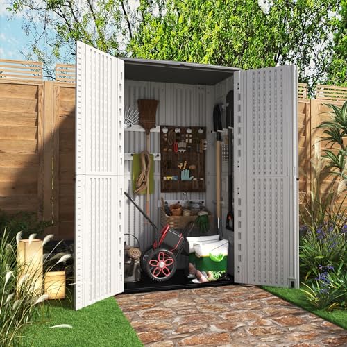 Horizontal Outdoor Storage Shed, 47 Cu.ft Resin Waterproof Cabinet for Garden Patio Backyards F5157
