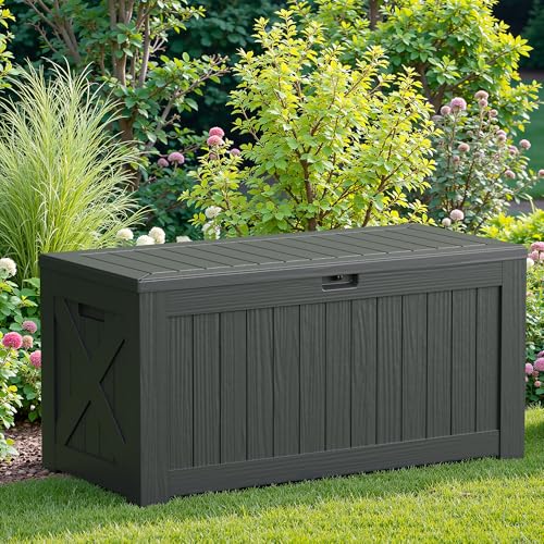 31 Gallon Resin Deck Box Waterproof Indoor Outdoor Storage for Patio Cushions and Garden Tools L90121
