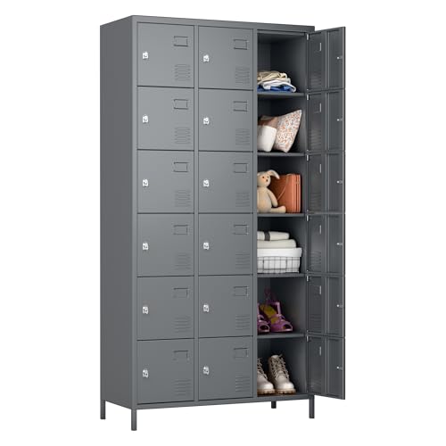 6 Door Metal Storage Locker with 18 Hooks, Black & Dark Grey K6611