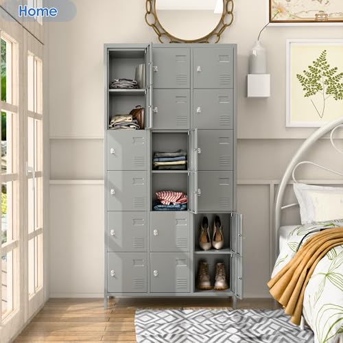 6 Door Metal Storage Locker with 18 Hooks, Black & Dark Grey K6611