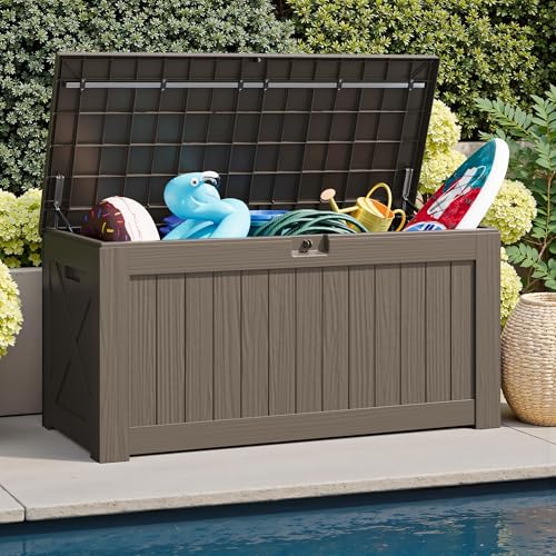 31 Gallon Resin Deck Box Waterproof Indoor Outdoor Storage for Patio Cushions and Garden Tools L90121