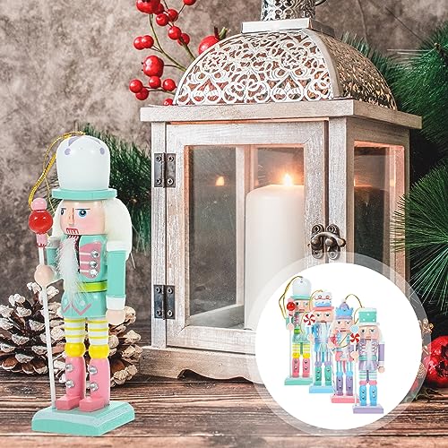 Christmas Candy Nutcracker Ornaments, 4pcs Pink Wooden Pastel Soldier Figures, 12cm M808422