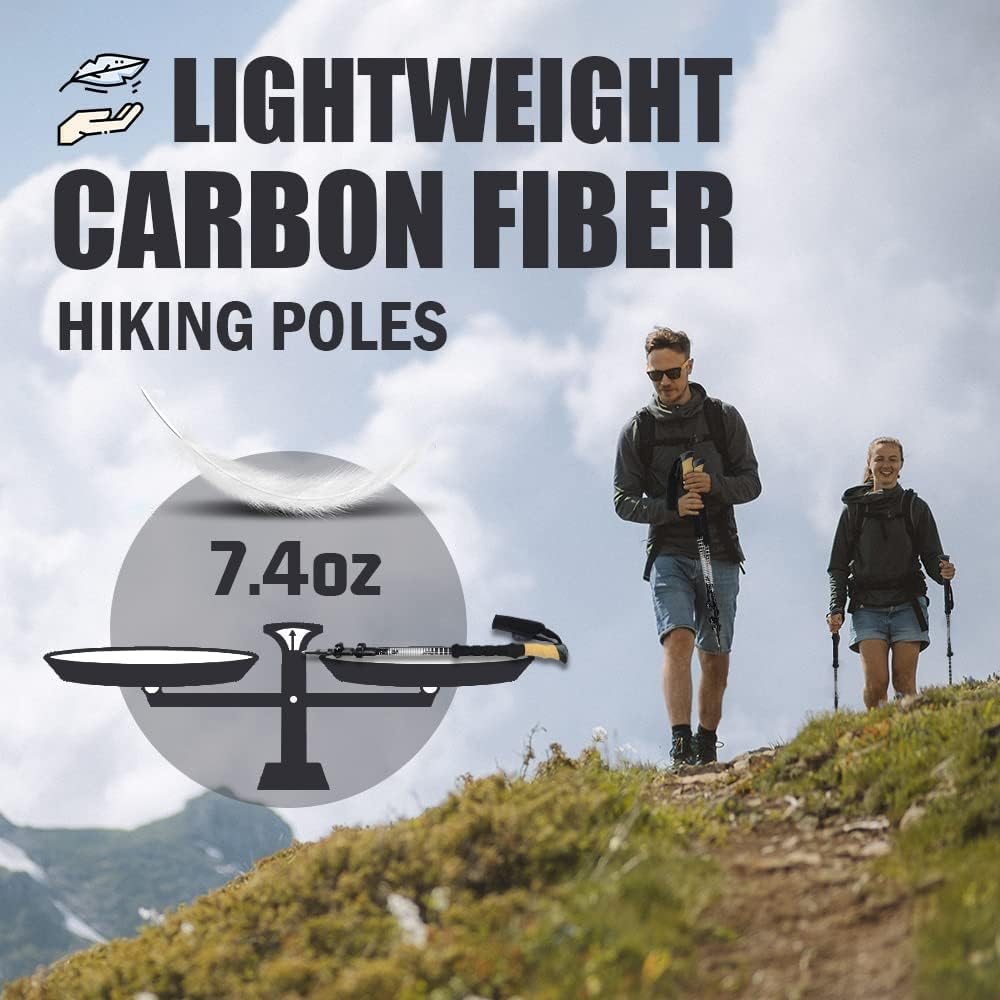 Carbon Fiber Trekking Poles with Cork Handle, Ultralight Telescopic, 53 Inch Z25625