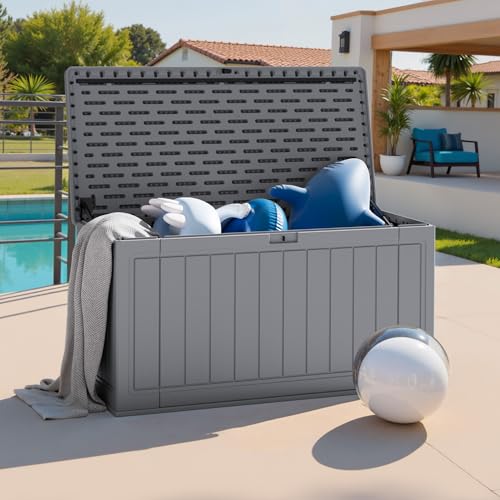 31 Gallon Resin Deck Box Waterproof Indoor Outdoor Storage for Patio Cushions and Garden Tools L90121