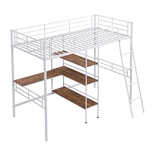 Full Loft Bed with Desk, Storage Shelves, and Wardrobe, Heavy-Duty Frame, Black K6320