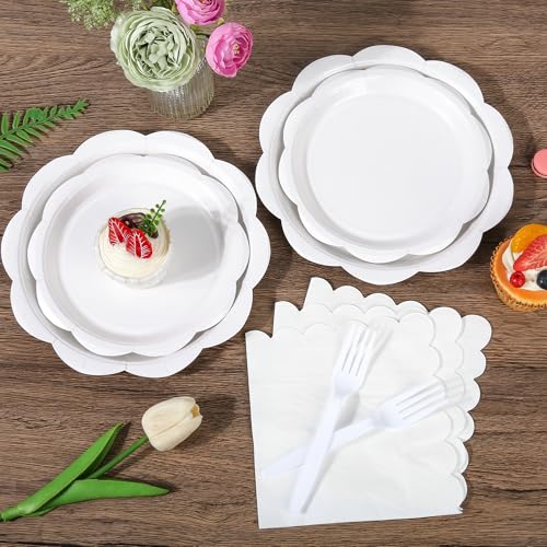 Ivory Paper Plates and Napkins Set for 50 Guests, Disposable Tableware with Utensils M509