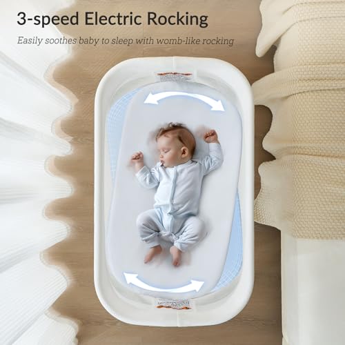 Electric Bassinet for Baby with Motion Detection and Soothing Music, Grey Z2843