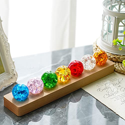 40mm Ice Cracked Crystal Chakra Balls with LED Wooden Base Night Light N984594