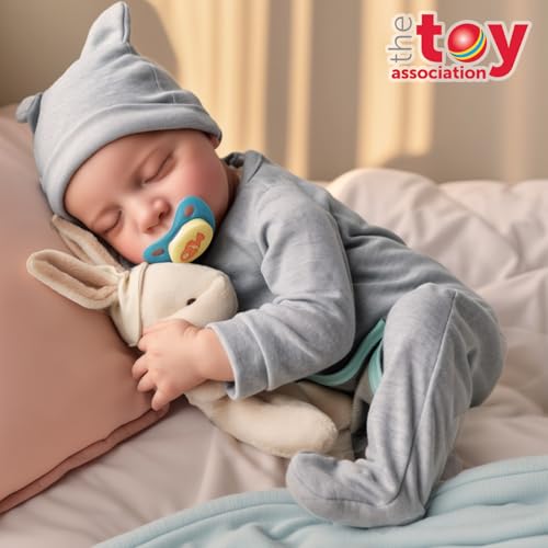 Lifelike Reborn Baby Dolls Silicone Full Body - 17 Inch Realistic Newborn Baby Doll Poseable Body Sleeping Baby Boy with Feeding Kit for Children 3+ W3109