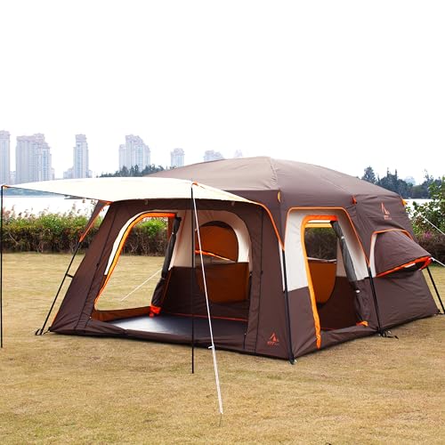 Extra Large Family Cabin Tent 2 Rooms 3 Doors 3 Windows Waterproof for Camping H460