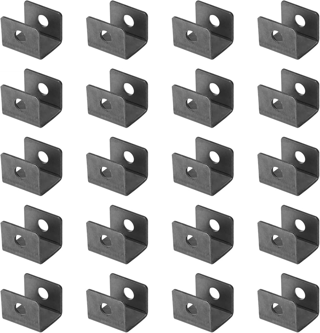 20 Pcs Weldable U Bracket with 2 Holes, for 1" Panels or Square Pipe, Bracket Stamped Carbon Steel Q235B, Thickness 1.9 mm Installation Fasteners