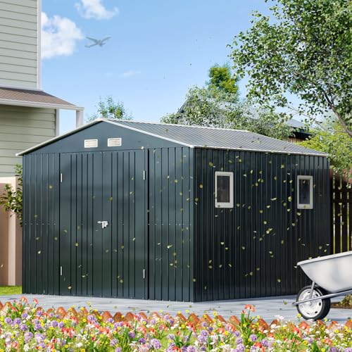 Outdoor Steel Storage Shed with Lockable Doors and Windows E249038