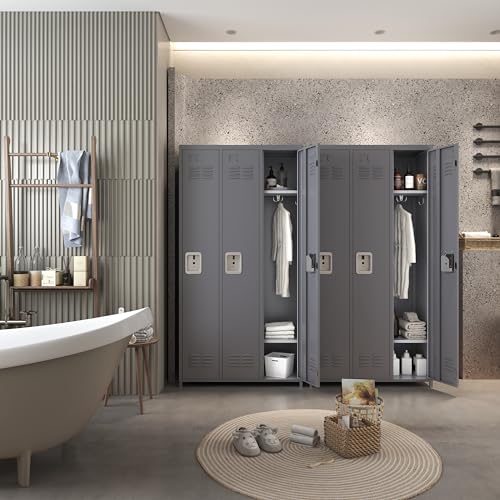 3-Door Steel Storage Locker with Shelves and Hooks I822961