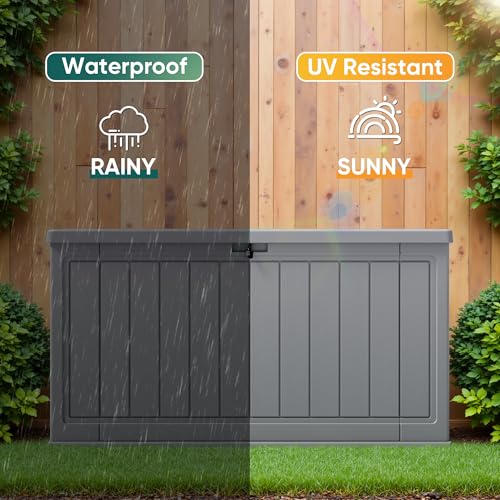 31 Gallon Resin Deck Box Waterproof Indoor Outdoor Storage for Patio Cushions and Garden Tools L90121