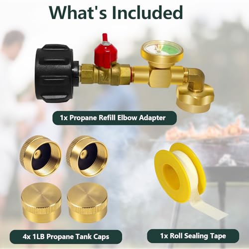 Propane Refill Adapter for 1 lb Tanks with Gauge Valve, Solid Brass O85416