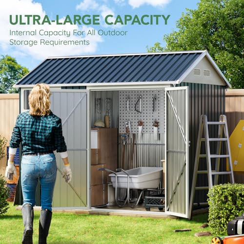 Outdoor Steel Storage Shed with Lockable Doors and Windows E249038