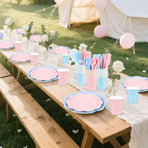 Ivory Paper Plates and Napkins Set for 50 Guests, Disposable Tableware with Utensils M509