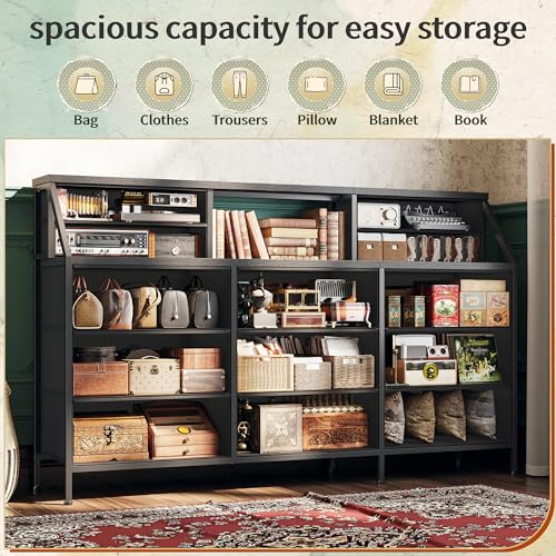 55" Dresser with 13 Fabric Drawers and 2 Open Shelves, Rustic Brown K688