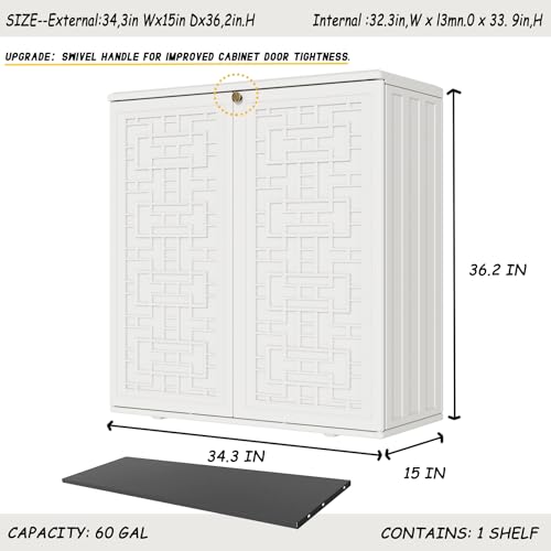 Outdoor Storage Cabinet Waterproof with Shelf for Patio and Garden U239