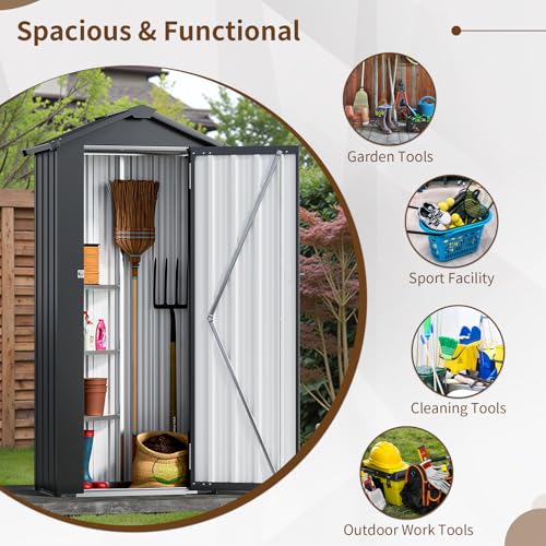 Resin Outdoor Storage Shed with Floor and Window, Lockable Small Tool Shed for Garden Patio Backyard, Light Gray V985