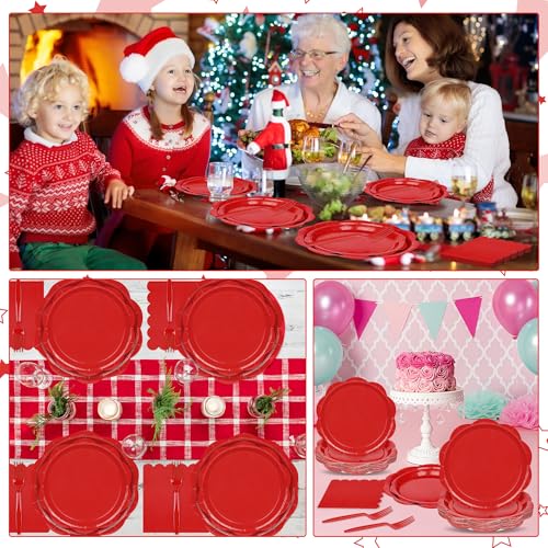 Ivory Paper Plates and Napkins Set for 50 Guests, Disposable Tableware with Utensils M509