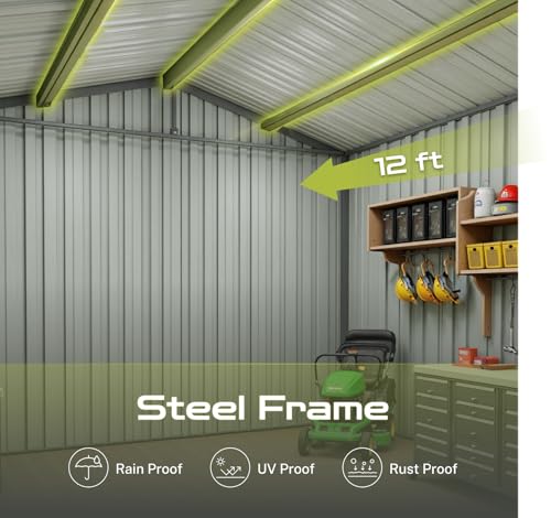 10 x 8 ft Outdoor Storage Shed, Metal Building with Windows and Lockable Doors, Grey Q206