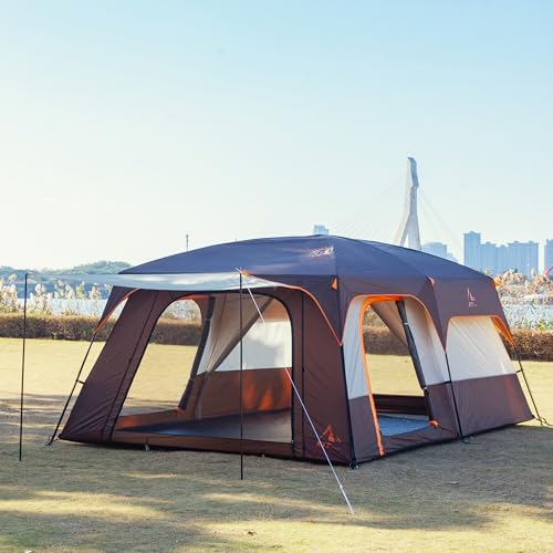 Extra Large Family Cabin Tent 2 Rooms 3 Doors 3 Windows Waterproof for Camping H460