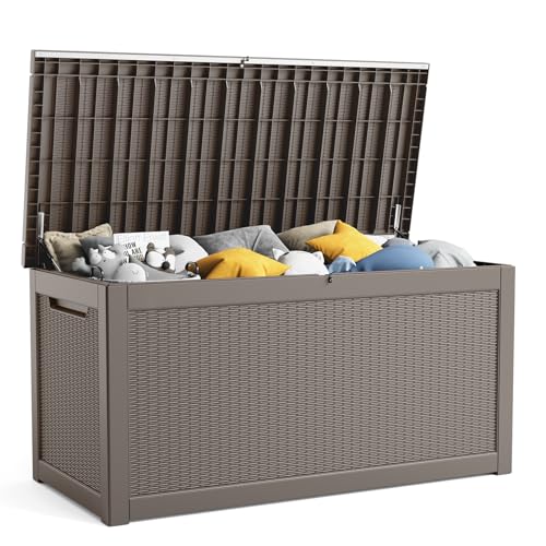 100 Gallon Resin Deck Box, Lockable Patio Outdoor Storage, Waterproof - Black F75230