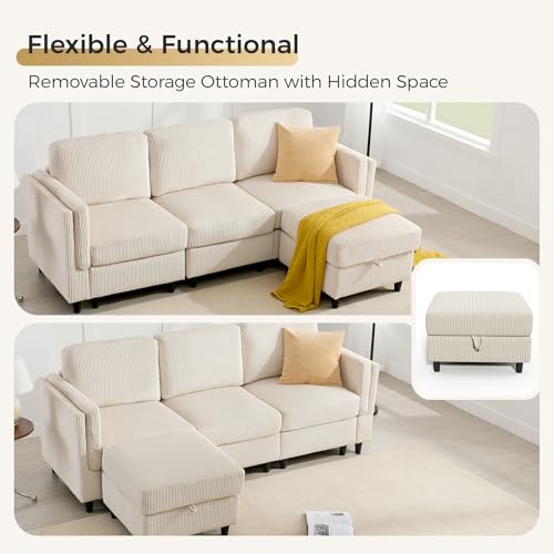 Modular Sectional Sofa Bed with Storage Ottoman, Beige S706