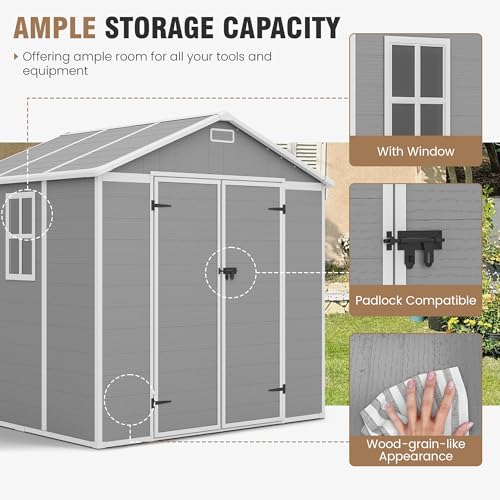 Outdoor Storage Shed 6x6 FT Resin with Floor and Lockable Door Z166