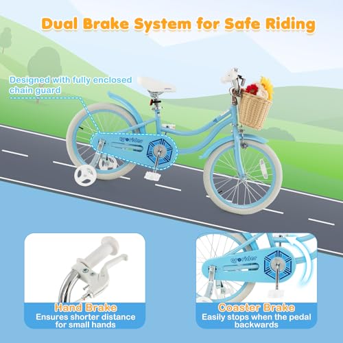 Kids Bike 14 16 18 Inch with Training Wheels, Adjustable Height, Handbrake & Coaster Brake I423