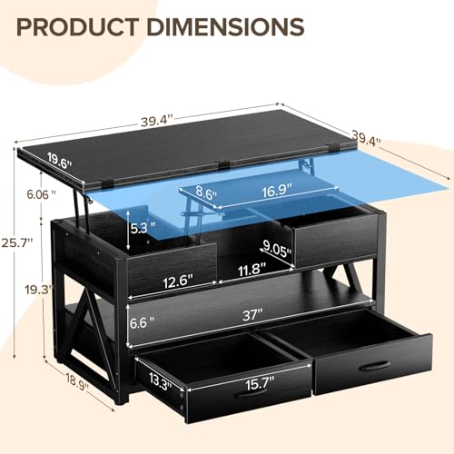 Lift Top Coffee Table with Storage Drawers L3789