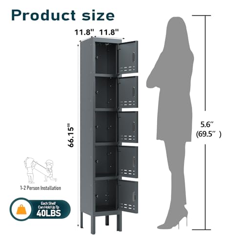 5-Door Steel Storage Locker with Hooks and Card Slots M92401