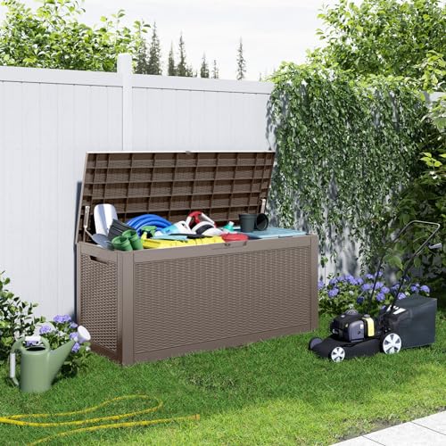 100 Gallon Resin Deck Box, Lockable Patio Outdoor Storage, Waterproof - Black F75230