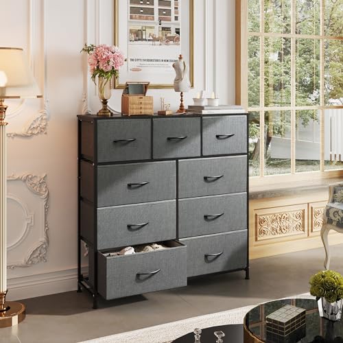 9-Drawer Fabric Storage Tower for Bedroom, Closet, Tall Chest Organizer with Steel Frame R839993