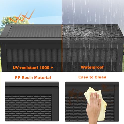 100 Gallon Resin Deck Box, Lockable Patio Outdoor Storage, Waterproof - Black F75230