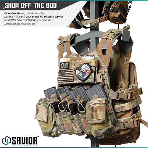 Tactical Gear Stand Tabletop Helmet Vest Display Rack, Heavy Duty Steel Holder X74473