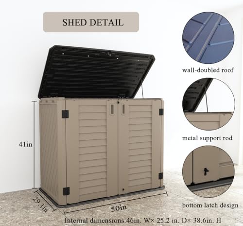 Horizontal Outdoor Storage Shed, 47 Cu.ft Resin Waterproof Cabinet for Garden Patio Backyards F5157