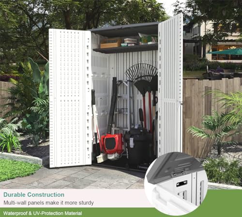 Horizontal Outdoor Storage Shed, 47 Cu.ft Resin Waterproof Cabinet for Garden Patio Backyards F5157